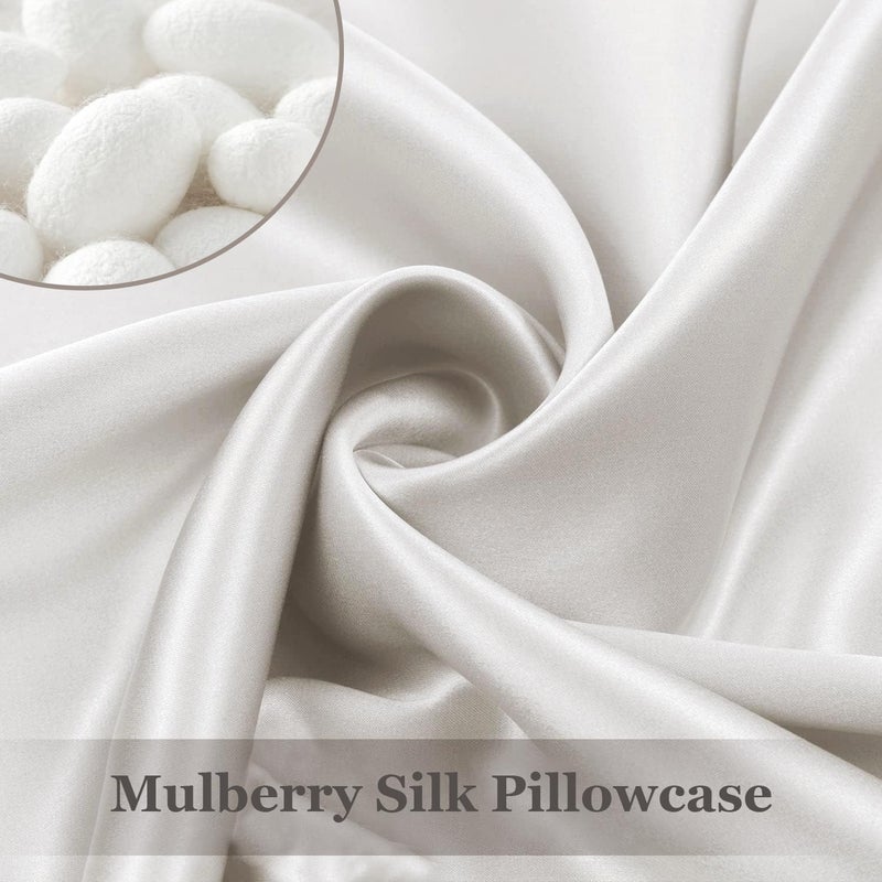Adubor 100% Silk Pillowcase - Mulberry Silk Pillow Cases, 23 Momme 6A Grade Fibers, Silk Pillow Case for Hair and Skin Health, with Hidden Zipper (King 20''Ã—36'', Lvory White, 1PC) - Image 3